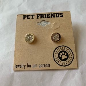 Pet Friends Dog Paw SilverTone Stone Stud Earrings